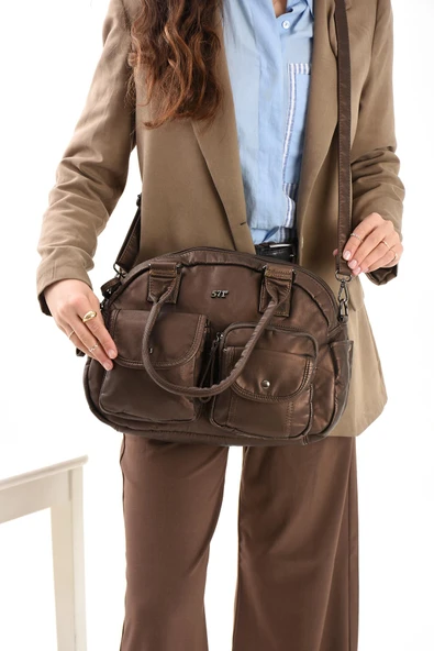Suni Deri Omuz Çantası Bronz (Model: 571-13-10N)