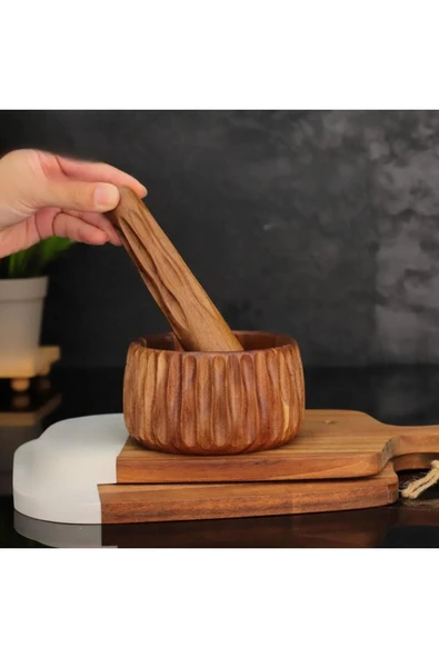 Mien Dayanıklı Ahşap Akasya Havan Set 2 Parça 7B44 - Resim 3