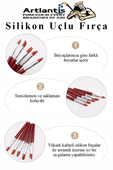 Bordo Silikon Uçlu Fırça Modelaj 5 li 1 Paket Kauçuk Polimer Kil Çömlek Seramik Şekillendirici Kalem Rötuş Kalem Set - 5