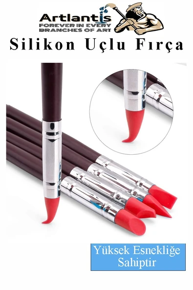 Bordo Silikon Uçlu Fırça Modelaj 5 li 1 Paket Kauçuk Polimer Kil Çömlek Seramik Şekillendirici Kalem Rötuş Kalem Set - 4