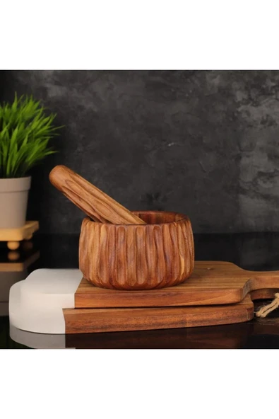 Mien Dayanıklı Ahşap Akasya Havan Set 2 Parça 7B44 - Resim 2