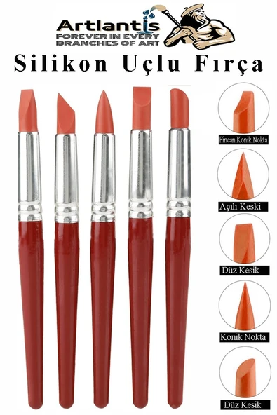 Bordo Silikon Uçlu Fırça Modelaj 5 li 1 Paket Kauçuk Polimer Kil Çömlek Seramik Şekillendirici Kalem Rötuş Kalem Set