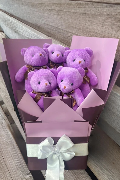 Sole Sevgiliye Özel Mor Konsept Romantik Peluş Ayıcık Buketi