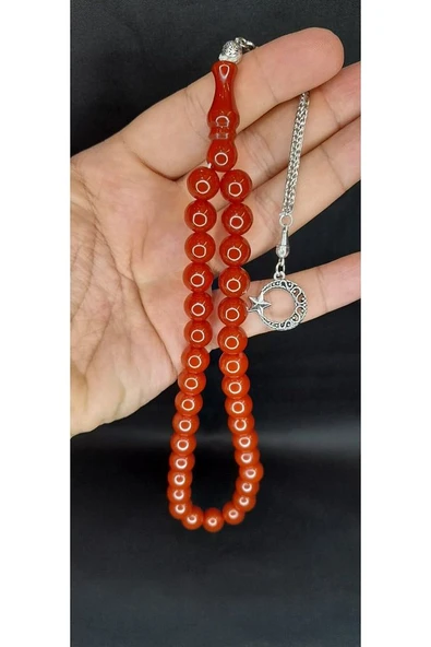 ÇUBUK KEHRİBAR TESBİH KÜRE KESİM KAHVERENGİ RENKLİ T-406 - 2
