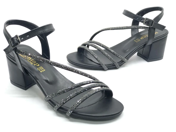 Mehtap Çapraz Üç Şerit Taşlı 5 cm Kadın Abiye Topuklu Ayakkabı - Resim 6