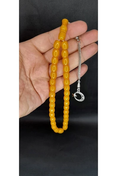 ÇUBUK KEHRİBAR TESBİH SARI RENKLİ FIÇI KESİM T-407