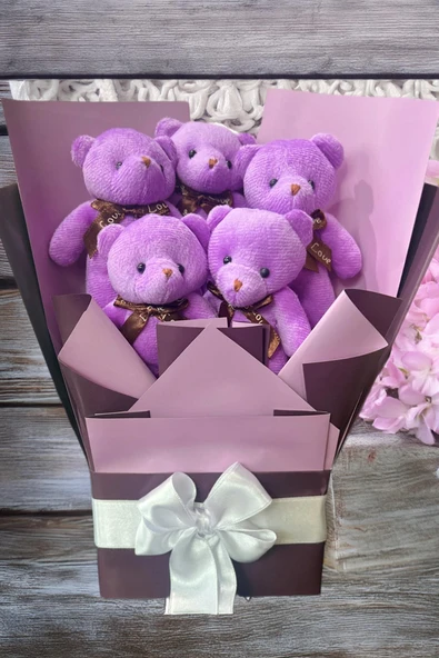 Sole Sevgiliye Özel Mor Konsept Romantik Peluş Ayıcık Buketi - 6