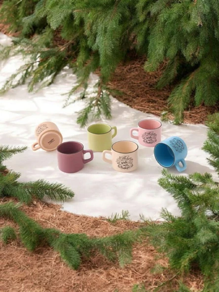 Girist Home 6 Kişilik Seramik Renkli Çay Fincan Takımı - 3