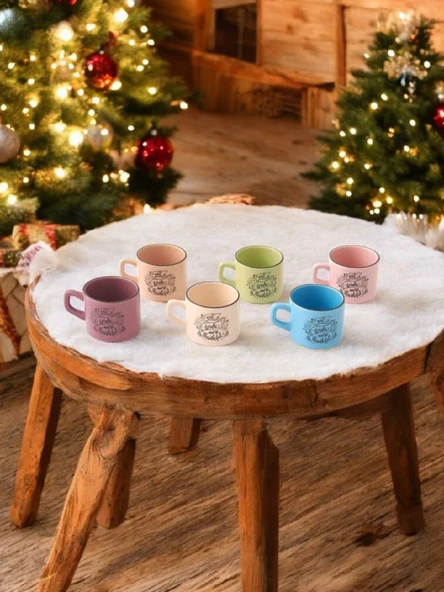 Girist Home 6 Kişilik Seramik Renkli Çay Fincan Takımı