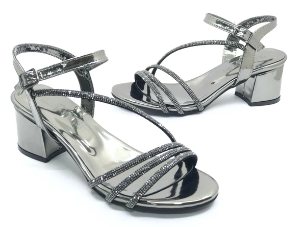 Mehtap Çapraz Üç Şerit Taşlı 5 cm Kadın Abiye Topuklu Ayakkabı - Resim 12