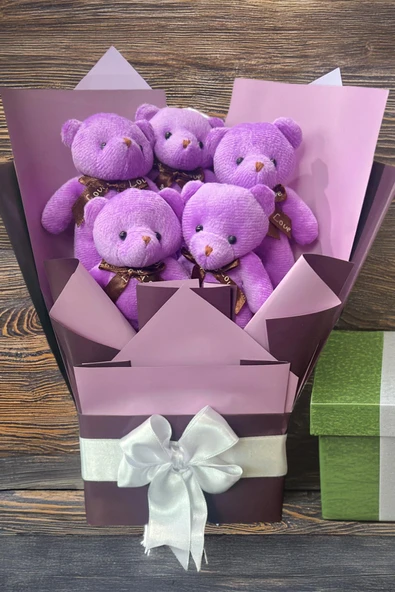 Sole Sevgiliye Özel Mor Konsept Romantik Peluş Ayıcık Buketi - 3
