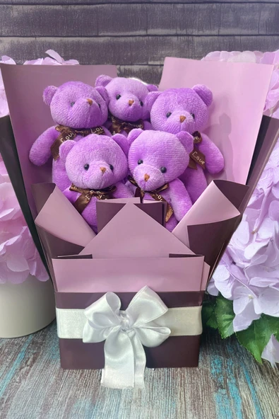 Sole Sevgiliye Özel Mor Konsept Romantik Peluş Ayıcık Buketi - 4