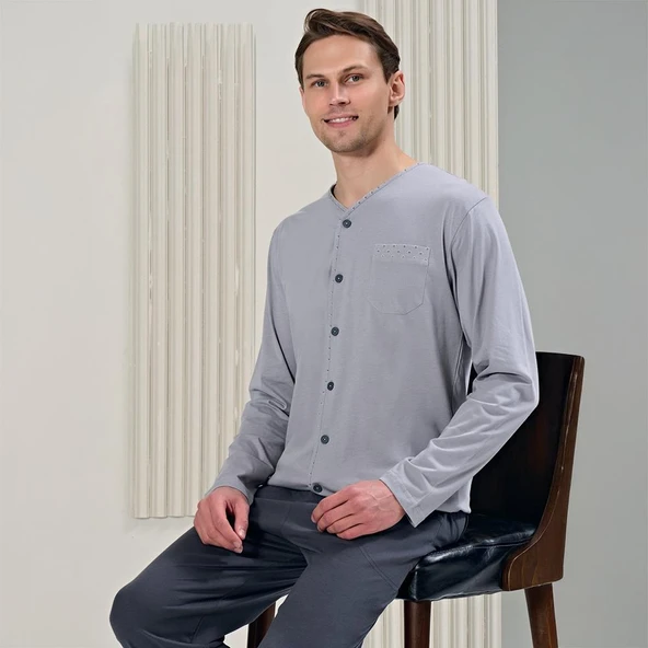 Over Sleep 1706 Erkek Süprem Uzun Kol Büyük Beden Pijama Takım