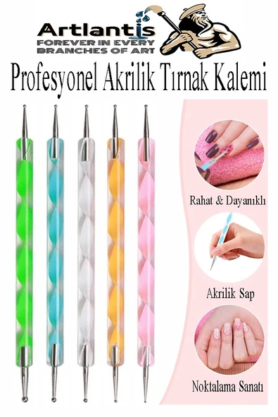 Tırnak Şekillendirme Kalemi 5 li 1 Paket Nail Art Metal Başlıklı Tırnak Süsleme Kalemi Nokta Boyama Mandala Modelleme