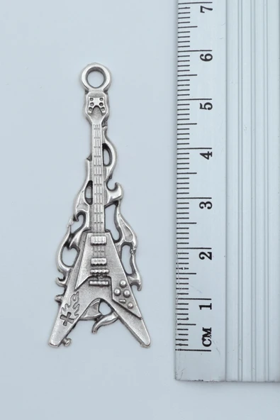 Ateşli Elektro Gitar Gümüş Kaplama Düz Zincir Kolye - Resim 3