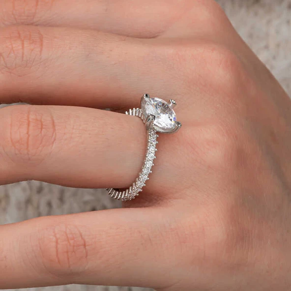 Gümüş Tektaş Tamtur Kadın Yüzük SL10753 - Resim 10