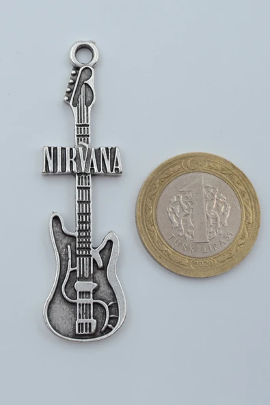 Nirvana Elektro Gitar Gümüş Kaplama Düz Zincir Kolye - Resim 4