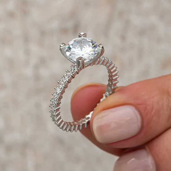 Gümüş Tektaş Tamtur Kadın Yüzük SL10753 - Resim 7