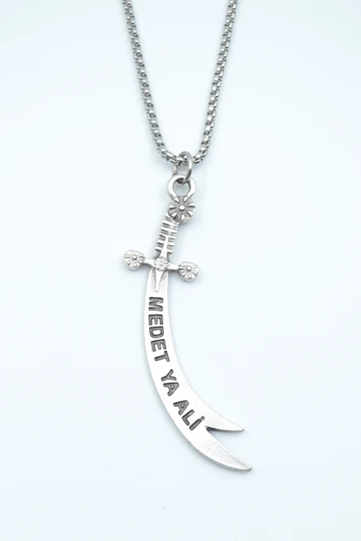 Zülfikar Kılıcı Gümüş Kaplama Örme Zincir Kolye ürün görseli 1