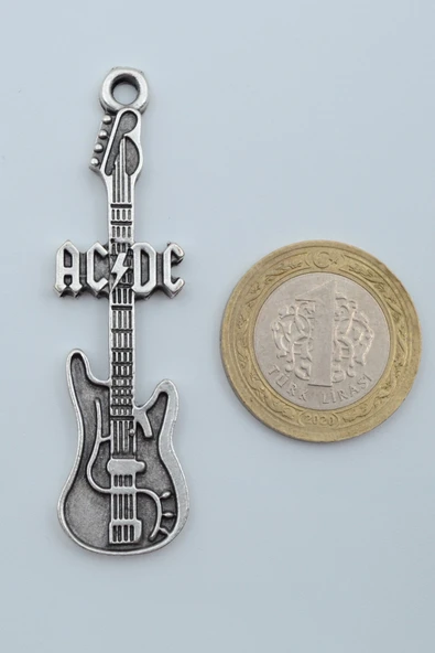 AC/DC Elektro Gitar Gümüş Kaplama Düz Zincir Kolye - Resim 4