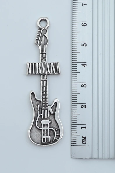 Nirvana Elektro Gitar Gümüş Kaplama Düz Zincir Kolye - Resim 3