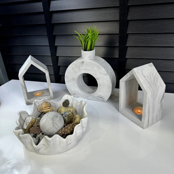 ELEGANCE DEKORATİF MUMLUK & VAZO & SUNUMLUK KASE SET - 3