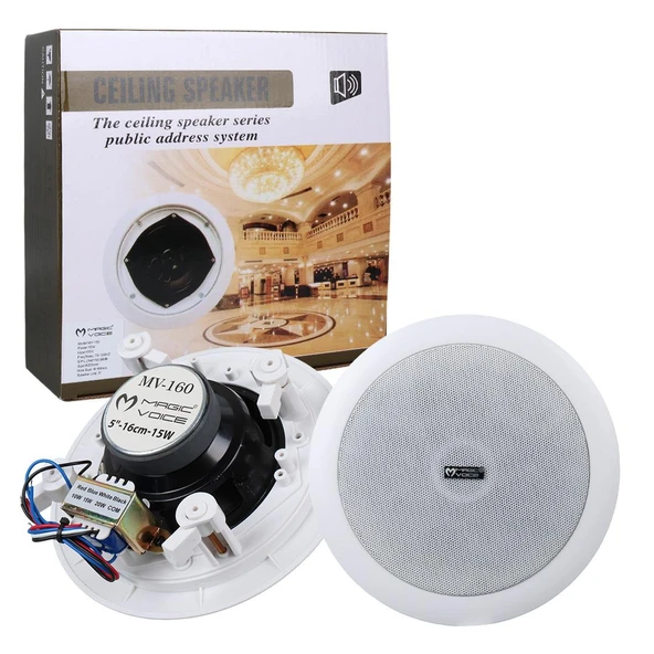 Ayt Magicvoice MV-160 16 CM 15W Tweeterli Beyaz Trafolu Alçıpan Tavan Hoparlör Mağaza Okul Konferans Salonu Hoparlörü - 8