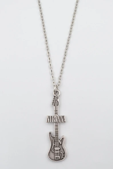Nirvana Elektro Gitar Gümüş Kaplama Düz Zincir Kolye ürün görseli 1