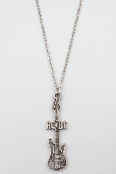 AC/DC Elektro Gitar Gümüş Kaplama Düz Zincir Kolye ürün görseli 1