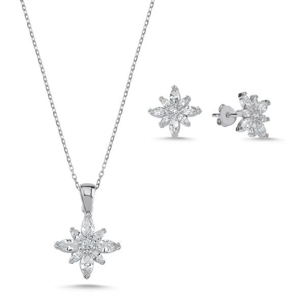 Silverella Gümüş 925 Ayar Lotus Çiçeği Mekik Zirkon Taşlı Set SE2025S98911 - 3