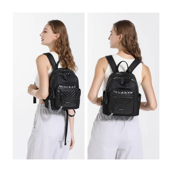 Parlak Kumaş Küçük Boy Askılı Kadın Sırt Çantası 3252 - Resim 5