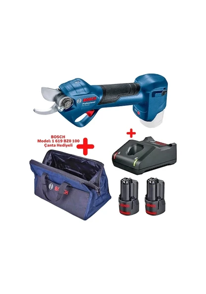 Bosch Pro Pruner Çift Akülü Dal Budama Makinesi + Bosch Taşıma Çantası