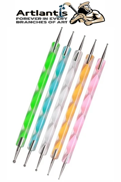 Alüminyum Kabartma Kalemi 5 li 1 Paket Aliminyum Folyo Kabartma Çift Uçlu Akrilik Saplı İzleme Noktalama Kalemi Gravür - 4