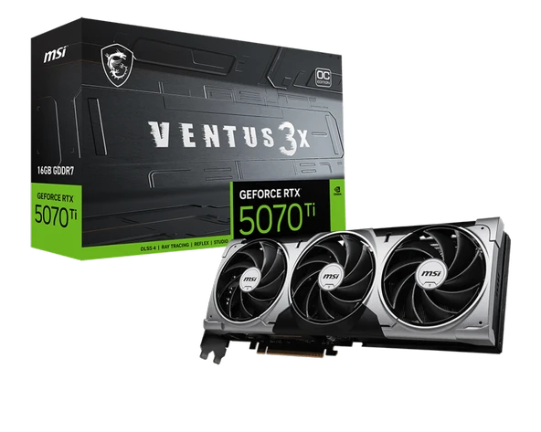 MSI VGA GEFORCE RTX 5070 TI 16G VENTUS 3X1 OC RTX5070TI 16GB GDRR7 256B DX12 PCIE 5.0 X16 3XDP 1XHDMI