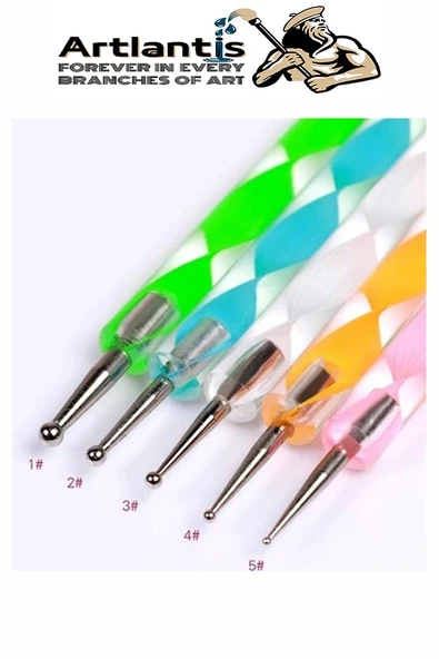 Alüminyum Kabartma Kalemi 5 li 1 Paket Aliminyum Folyo Kabartma Çift Uçlu Akrilik Saplı İzleme Noktalama Kalemi Gravür - 3