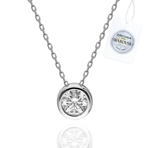 Silverella Gümüş 925 Ayar 5,75mm Swarovski Zirconia Taşlı Tektaş Kolye SE2025N93111
