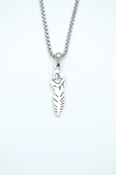 Sarılan Sevgili - Söz Gümüş Kaplama Örme Zincir Kolye ürün görseli 1