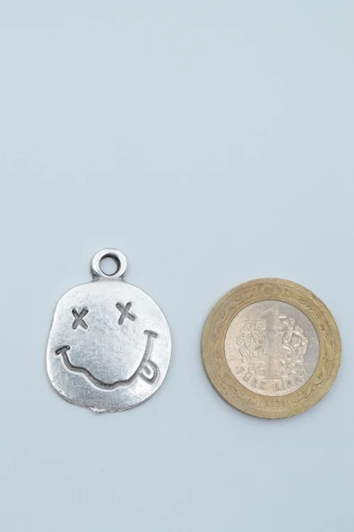 Nirvana - Gülen Yüz Gümüş Kaplama Örme Zincir Kolye - Resim 4