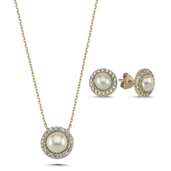 Silverella Gümüş 925 Ayar İnci & Zirkon Taşlı Halo Set SE2025S92965 - 3