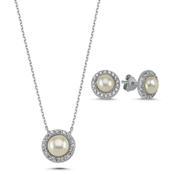 Silverella Gümüş 925 Ayar İnci & Zirkon Taşlı Halo Set SE2025S92965 - 1