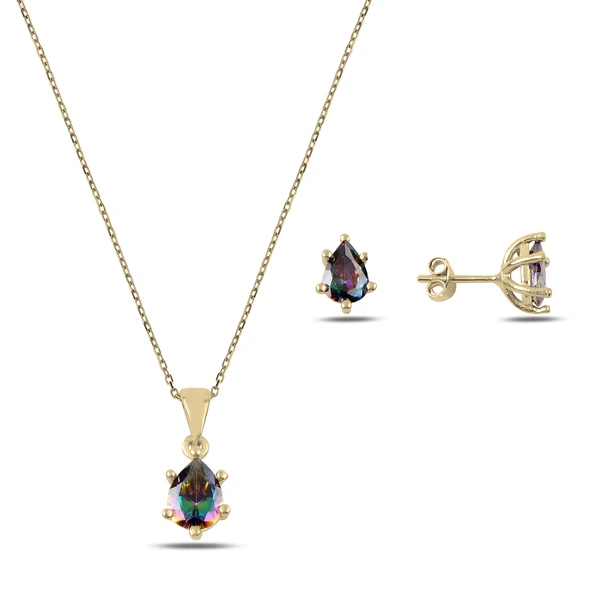 Silverella Gümüş 925 Ayar Damla Mistik Topaz Zirkon Tektaş Set SE2025S90352 - 3