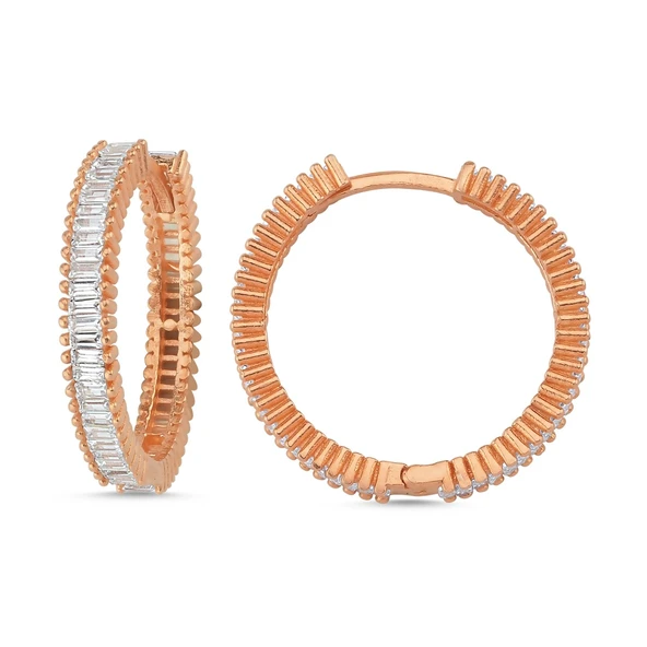 Silverella Gümüş 925 Ayar 20mm Baget Zirkon Taşlı Tamtur Halka Küpe SE2025E101447