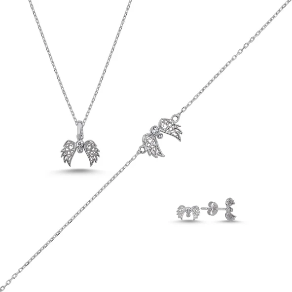 Silverella Gümüş 925 Ayar Kanat Zirkon Taşlı Set SE2025S102413 - 1