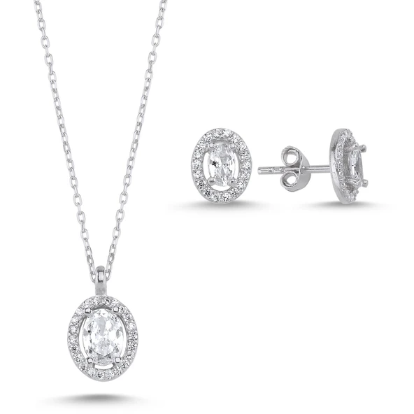 Silverella Gümüş 925 Ayar Oval Zirkon Taşlı Halo Tektaş Set SE2025S102497 - 3