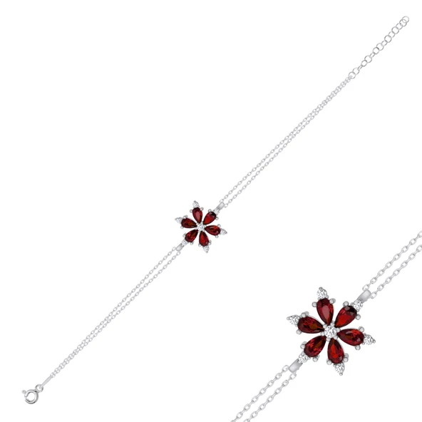 Silverella Gümüş 925 Ayar Lotus Çiçeği Garnet Zirkon Taşlı Bileklik SE2025B102360
