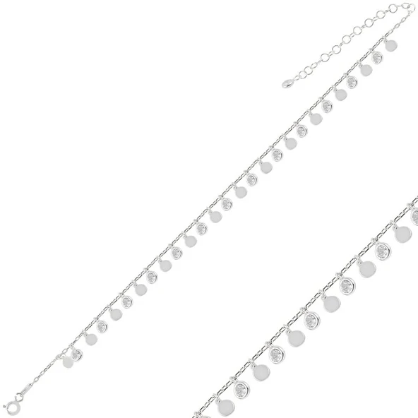 Silverella Gümüş 925 Ayar Sallantılı Pul & Zirkon Taşlı Halhal SE2025ANK94956 ürün görseli