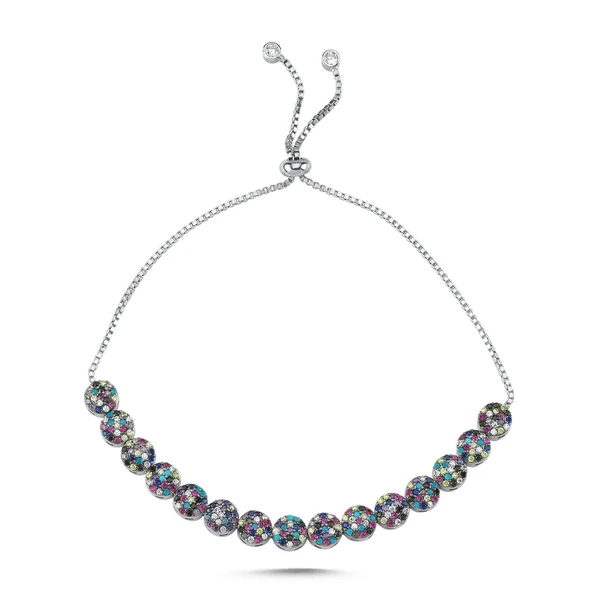 Silverella Gümüş 925 Ayar Renkli Zirkon Taşlı Asansör Bileklik SE2025B101562 - Resim 3