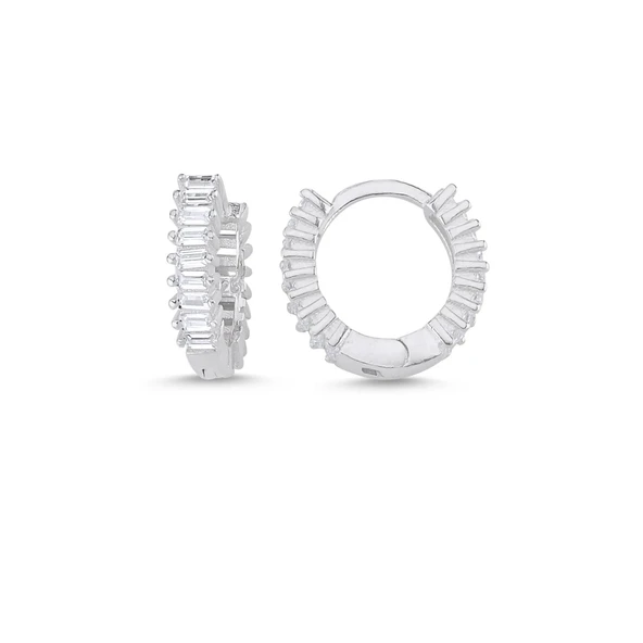 Silverella Gümüş 925 Ayar 12mm Baget Zirkon Taşlı Tamtur Halka Küpe SE2025E102684 - 2