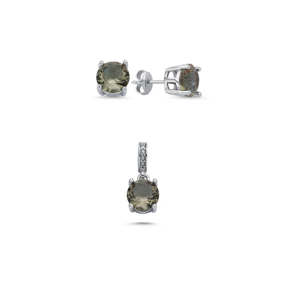 Silverella Gümüş 925 Ayar 8mm Yuvarlak Sultanit Zirkon Tektaş Set SE2025S103797 - 1