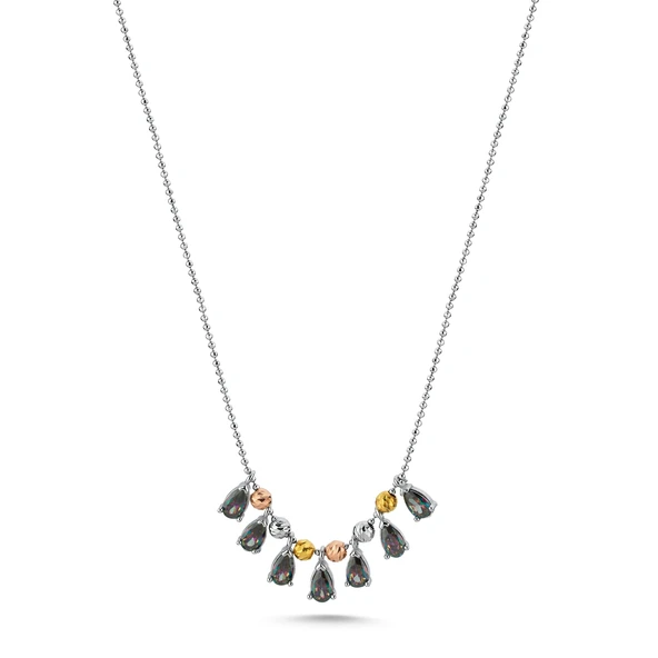 Silverella Gümüş 925 Ayar Tricolor Dorica Top & Mistik Topaz Zirkon Taşlı Kolye SE2025N103556